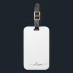 Etiqueta Para Maletas Nombre de monograma de guion de chica en blanco y<br><div class="desc">Almohada de firma de guion de monograma plateado y blanco Agregue su propio nombre. La etiqueta de la bolsa de equipaje hace el regalo perfecto para alguien que ama un estilo elegante y moderno para cumpleaños dulces 16, boda, ducha de novia, ducha de bebé o fiesta de despedida de soltera....</div>