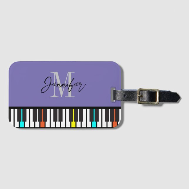 Etiqueta Para Maletas Nombre de monograma de piano personalizado (Anverso horizontal)