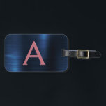 Etiqueta Para Maletas Nombre de monograma Metalizado cepillado de oro Ro<br><div class="desc">Oro Rosa - Nombre de monograma de Relieve metalizado Metalizado cepillado rosa y azul marino Rubor y etiqueta de equipaje inicial. Esta etiqueta de bolso es perfecta para volver a la escuela,  trabajar o viajar.</div>