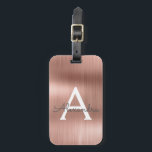 Etiqueta Para Maletas Nombre de monograma Metalizado cepillado de oro Ro<br><div class="desc">Rosa Oro } Rubor Rosado Cepillado Relieve metalizado Metalizado Nombre Monograma y Etiqueta de equipaje inicial. Esta etiqueta de bolso es perfecta para volver a la escuela,  trabajar o viajar.</div>