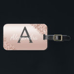 Etiqueta Para Maletas Nombre de monograma Metalizado cepillado de oro Ro<br><div class="desc">Oro Rosa - Rubor Rosado Cepillado Relieve metalizado Metalizado y Purpurina espumoso Nombre de monograma y etiqueta de equipaje inicial para una ducha de novia,  luna de miel Boda o fiesta de soltera. Esta etiqueta de bolso es perfecta para volver a la escuela,  trabajar o viajar.</div>
