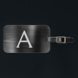 Etiqueta Para Maletas Nombre de monograma Metalizado cepillado negro e i<br><div class="desc">Nombre del Monograma de Relieve metalizado Metalizado cepillado metálico y etiqueta de equipaje inicial. Esta etiqueta de bolso es perfecta para volver a la escuela,  trabajar o viajar.</div>