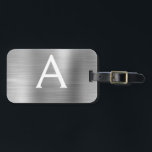 Etiqueta Para Maletas Nombre de monograma Metalizado cepillado plateado<br><div class="desc">Lujoso Monograma de Relieve metalizado Metalizado cepillado plateado y etiqueta de equipaje inicial. Esta etiqueta de bolso es perfecta para volver a la escuela,  trabajar o viajar.</div>