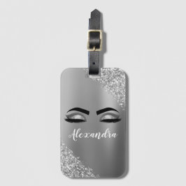Etiqueta Para Maletas Nombre de monograma Metalizado cepillado plateado 