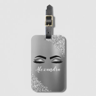 Etiqueta Para Maletas Nombre de monograma Metalizado cepillado plateado