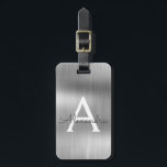 Etiqueta Para Maletas Nombre de monograma Metalizado cepillado plateado<br><div class="desc">Nombre de monograma de Relieve metalizado Metalizado cepillado plateado y etiqueta de equipaje inicial. Esta etiqueta de bolso es perfecta para volver a la escuela,  trabajar o viajar.</div>