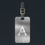 Etiqueta Para Maletas Nombre de monograma Metalizado cepillado plateado<br><div class="desc">Nombre de monograma de Relieve metalizado Metalizado cepillado plateado y etiqueta de equipaje inicial. Esta etiqueta de bolso es perfecta para volver a la escuela,  trabajar o viajar.</div>
