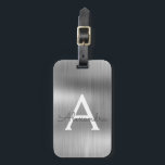 Etiqueta Para Maletas Nombre de monograma Metalizado cepillado plateado<br><div class="desc">Nombre de monograma de Relieve metalizado Metalizado cepillado plateado y etiqueta de equipaje inicial. Esta etiqueta de bolso es perfecta para volver a la escuela,  trabajar o viajar.</div>