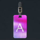 Etiqueta Para Maletas Nombre de monograma Metalizado cepillado púrpura e<br><div class="desc">Nombre de monograma de Relieve metalizado Metalizado cepillado morado y etiqueta de equipaje inicial. Esta etiqueta de bolso es perfecta para volver a la escuela,  trabajar o viajar.</div>