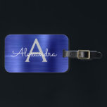 Etiqueta Para Maletas Nombre de monograma Metalizado y inicial cepillado<br><div class="desc">Nombre del Monograma de Relieve metalizado Metalizado cepillado azul de la Marina y etiqueta de equipaje inicial. Esta etiqueta de bolso es perfecta para volver a la escuela,  trabajar o viajar.</div>