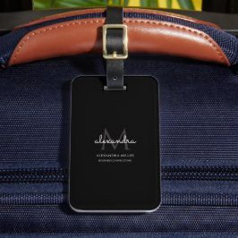 Etiqueta Para Maletas Nombre de monograma moderno negro y blanco simple