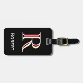 Etiqueta Para Maletas Nombre de monograma personalizado blanco negro