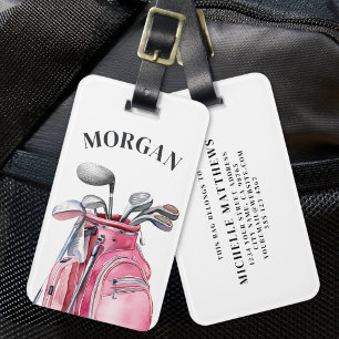 Etiqueta Para Maletas Nombre de Monograma Rosa Golf
