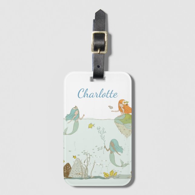 Etiqueta Para Maletas Nombre de Sirena Personalizada Whimsical Ocean Kid (Anverso vertical)