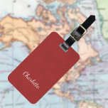 Etiqueta Para Maletas Nombre de textura de cuero rojo<br><div class="desc">Impresión de cuero rojo falso como fondo. Personalice y agregue un nombre. Su información de contacto en la parte posterior.</div>