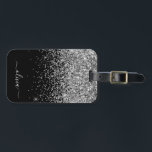Etiqueta Para Maletas Nombre del monograma de la parrilla del Purpurina<br><div class="desc">Nombre del Monograma del Purpurina de espuma plateado y negro y almohada inicial. La etiqueta de la bolsa de equipaje hace el dulce perfecto de 16 años,  boda,  ducha de novia,  ducha de bebé o regalo de soltera para alguien que decora su habitación con estilo.</div>