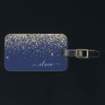 Etiqueta Para Maletas Nombre del monograma de la Purpurina espumosa azul<br><div class="desc">Nombre del Monograma del Purpurina de espuma azul de oro y marina y almohada inicial. La almohada hace el dulce perfecto cumpleaños de 16 años,  boda,  ducha de novia,  ducha de bebé o fiesta de soltera regalo para alguien decorando su habitación con estilo.</div>