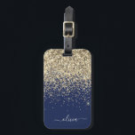 Etiqueta Para Maletas Nombre del monograma de la Purpurina espumosa azul<br><div class="desc">Nombre del Monograma del Purpurina de espuma azul de oro y marina y almohada inicial. La etiqueta de la bolsa de equipaje hace el dulce perfecto de 16 años,  boda,  ducha de novia,  ducha de bebé o regalo de soltera para alguien que decora su habitación con estilo.</div>