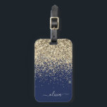 Etiqueta Para Maletas Nombre del monograma de la Purpurina espumosa azul<br><div class="desc">Nombre del Monograma del Purpurina de espuma azul de oro y marina y almohada inicial. La etiqueta de la bolsa de equipaje hace el dulce perfecto de 16 años,  boda,  ducha de novia,  ducha de bebé o regalo de soltera para alguien que decora su habitación con estilo.</div>