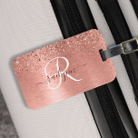 Etiqueta Para Maletas Nombre del monograma del Purpurina Metalizado cepi<br><div class="desc">Personaliza fácilmente este diseño de diseño de etiquetas para equipaje de moda con purpurina brillante de oro rosa bonito sobre un fondo metálico rosa cepillado de oro.</div>