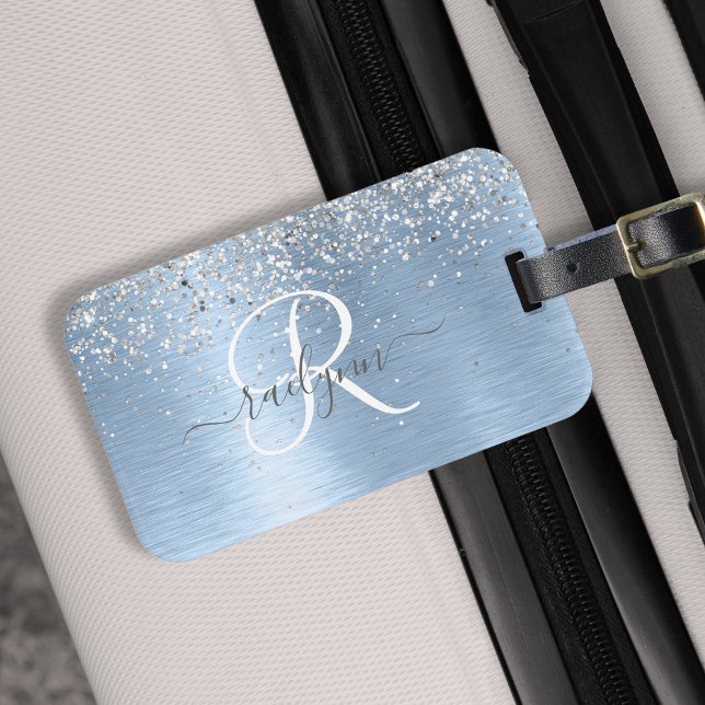 Etiqueta Para Maletas Nombre del monograma del Purpurina plateado Metali (Subido por el creador)
