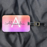 Etiqueta Para Maletas Nombre del monograma Metalizado cepillado rosa pas<br><div class="desc">Pastel Ombre Rosa,  Naranja y Purple Cepillado Metalizado Nombre del Monograma de Relieve metalizado y Etiqueta de equipaje inicial. Esta etiqueta de bolso es perfecta para volver a la escuela,  trabajar o viajar.</div>