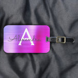 Etiqueta Para Maletas Nombre del monograma Metalizado cepillado rosa pas<br><div class="desc">Pastel Ombre Rosa,  Naranja y Purple Cepillado Metalizado Nombre del Monograma de Relieve metalizado y Etiqueta de equipaje inicial. Esta etiqueta de bolso es perfecta para volver a la escuela,  trabajar o viajar.</div>