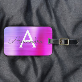 Etiqueta Para Maletas Nombre del monograma Metalizado cepillado rosa pas