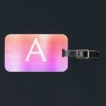 Etiqueta Para Maletas Nombre del monograma Metalizado cepillado rosa pas<br><div class="desc">Pastel Ombre Rosa,  Naranja y Purple Cepillado Metalizado Nombre del Monograma de Relieve metalizado y Etiqueta de equipaje inicial. Esta etiqueta de bolso es perfecta para volver a la escuela,  trabajar o viajar.</div>