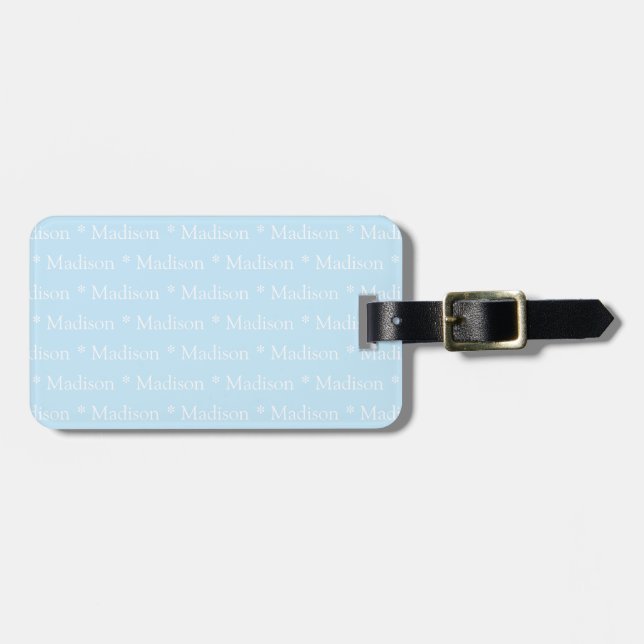 Etiqueta Para Maletas nombre del personalizable, azul claro blanco doble (Frente Horizontal)