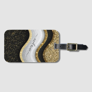 Etiqueta Para Maletas Nombre del Purpurina de oro blanco negro de Glam m