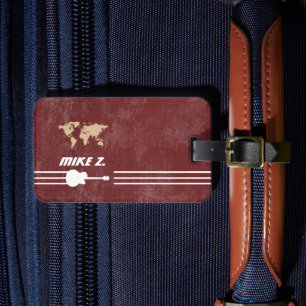 Etiqueta Para Maletas Nombre del viajero guitarista con rojo envejecido