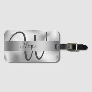 Etiqueta Para Maletas Nombre DIY/Monograma grande, texto negro/gris, pla