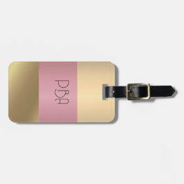 Etiqueta Para Maletas Nombre elegante del monograma metálico rosa del he