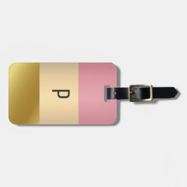 Etiqueta Para Maletas Nombre elegante del monograma metálico rosa del he