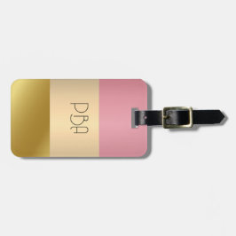 Etiqueta Para Maletas Nombre elegante del monograma metálico rosa del he