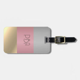 Etiqueta Para Maletas Nombre elegante del monograma metálico rosa del he