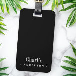 Etiqueta Para Maletas Nombre elegante e información de contacto negro<br><div class="desc">Elegante,  minimalista,  etiqueta de equipaje negro con su nombre personalizado e información de contacto.</div>