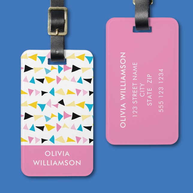 Etiqueta Para Maletas Nombre geométrico moderno de confeti (Fun, modern simple geometric luggage tag.  Personalize with your own contact details and names.)