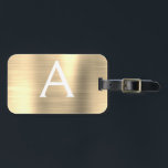 Etiqueta Para Maletas Nombre inicial del monograma Metalizado cepillado<br><div class="desc">Lujo Dorado Cepillado Relieve metalizado Metalizado Nombre Monograma y Etiqueta de equipaje inicial. Esta etiqueta de bolso es perfecta para volver a la escuela,  trabajar o viajar.</div>