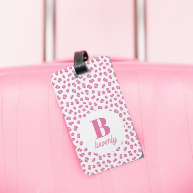 Etiqueta Para Maletas Nombre inicial del monograma rosado de moda (Subido por el creador)