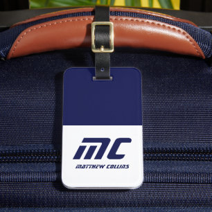 Etiqueta Para Maletas Nombre monogramado azul moderno negrita simplista
