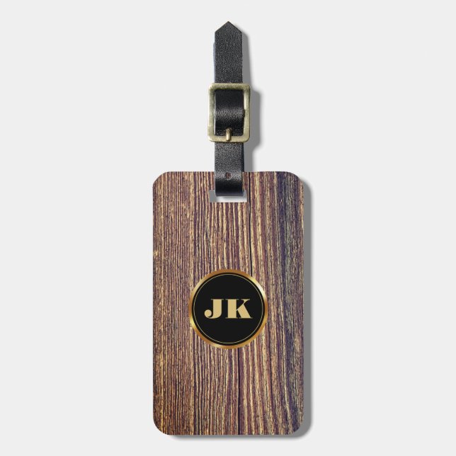 Etiqueta Para Maletas Nombre monogramado de Madera Masculina Moderna (Frente Vertical)