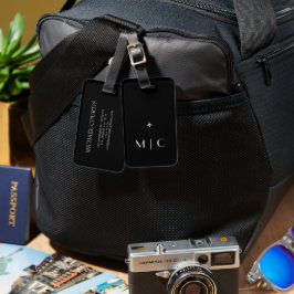 Etiqueta Para Maletas Nombre monogramado simple viajero blanco y negro