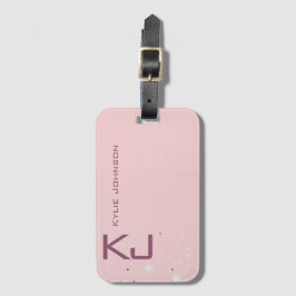 Etiqueta Para Maletas Nombre monogramado simple y elegante Purpurina ros