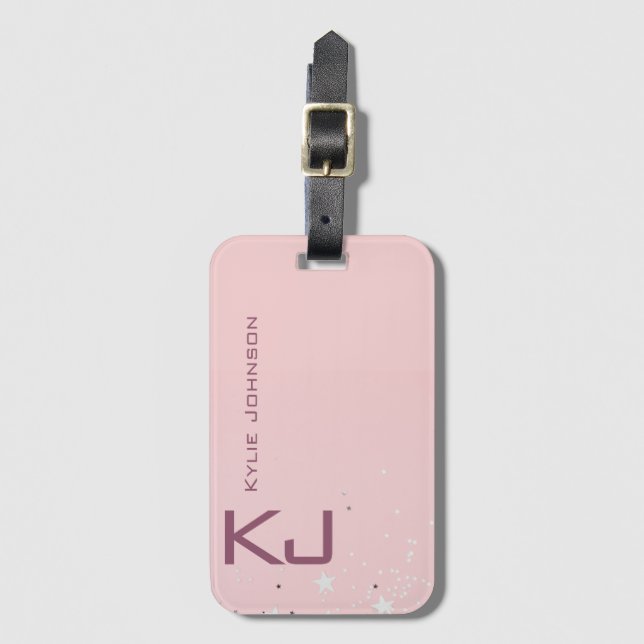 Etiqueta Para Maletas Nombre monogramado simple y elegante Purpurina ros (Anverso vertical)