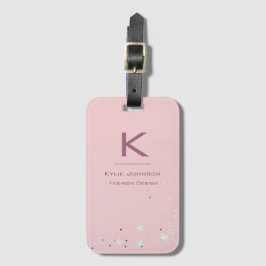 Etiqueta Para Maletas Nombre monogramado simple y elegante Purpurina ros