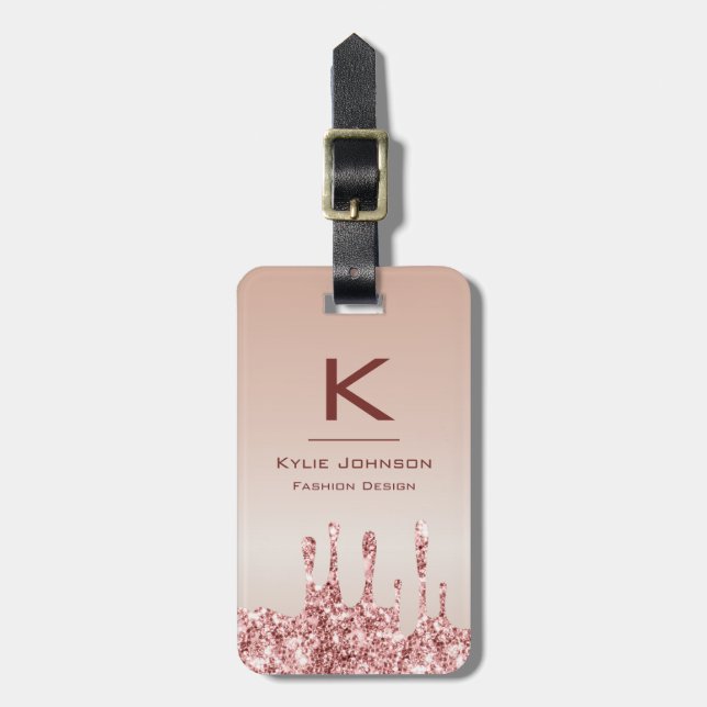 Etiqueta Para Maletas Nombre monogramado simple y elegante Purpurina ros (Frente Vertical)