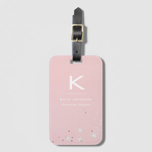 Etiqueta Para Maletas Nombre monogramado simple y elegante Purpurina ros