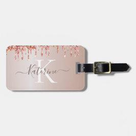 Etiqueta Para Maletas Nombre monogramado simple y elegante Purpurina ros